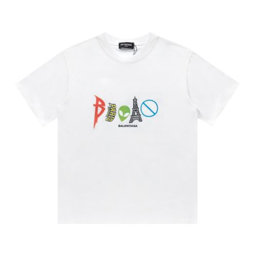 2024年の定番人気 バレンシアガtシャツ見分け方スーパーコピー トップス 柔らかい 純綿 プリント カラフル文字 半袖 ホワイト