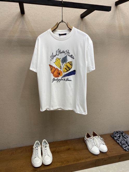 ルイヴィトンtシャツコーデスーパーコピー 純綿 海の動物 プリント 短袖 トップス 男女兼用 ホワイト