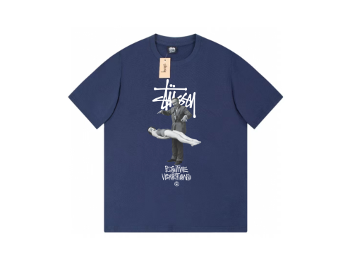 人気流行品 simpleトップス ステューシーtシャツコーデコピー 純綿 短袖 写真プリント 品質保証 ブルー