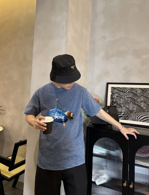 お買い得品 短袖 シンプル ステューシーtシャツ 着丈偽物  純綿 トップス 犬プリント 激安 柔らかい グレイ