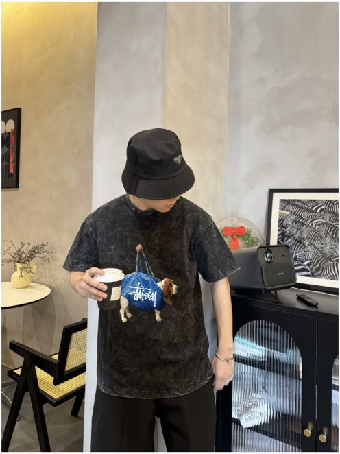 お買い得品 短袖 シンプル ステューシーいちごtシャツ偽物  純綿 トップス 犬プリント 激安 柔らかい グレイ