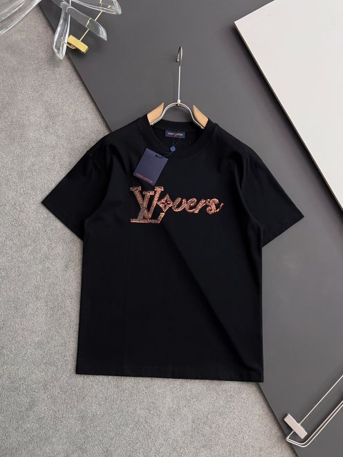 オンライン限定 ルイヴィトンtシャツ メンズ偽物 クルーネック 夏服 ロゴトップス プリント ゆったり 短袖 純綿 2色可選