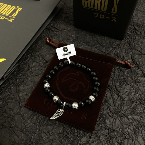 goro's レザー ブレスレットスーパーコピー 天然石 黒縞瑪瑙 アクセサリー ブラックアゲートブレスレット ブラック