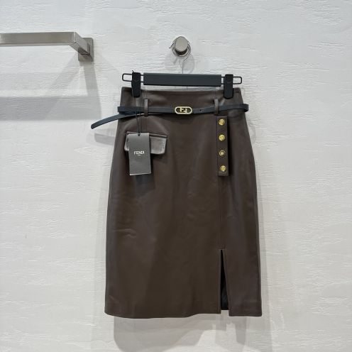 今季のおすすめ フェンディ タイト スカートコピー 春夏新品 レザー シンプル レディース セクシー ブラウン