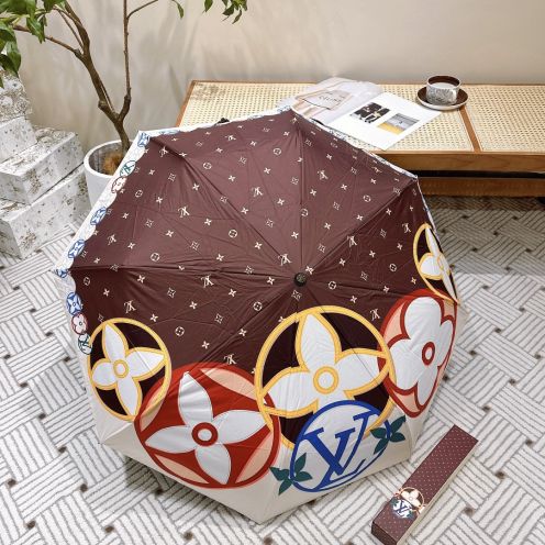 ルイビトン 折りたたみ傘スーパーコピー 折り畳み傘 遮光 遮熱 可愛い シンプル 花柄 プリント 日傘兼用雨傘 ブラウン