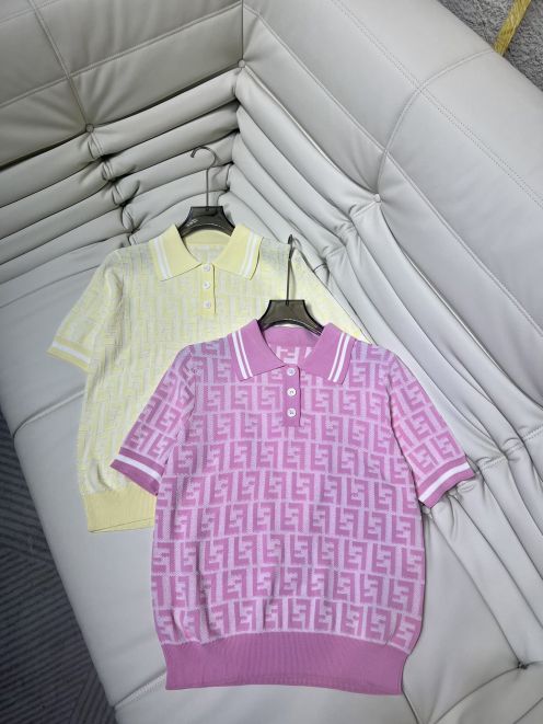 フェンディ 半袖スーパーコピー トップス 夏服 ニット素材 ポロシャツ レディース 2色可選