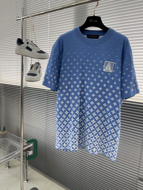 ルイヴィトンtシャツコピー 半袖 トップス 純綿 プリント シンプル 上質服 男女兼用 ブルー