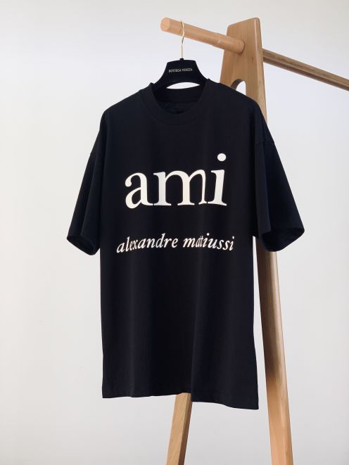 AMI アレクサンドルマテュッシ 店舗偽物 半袖トップス 純綿Tシャツ ゆったり クラシック ブラック