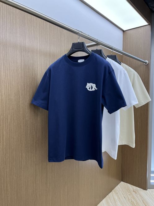 ディオールtシャツコーデ激安通販 トップス 純綿 ロゴ刺繍 柔らかい 男女兼用 ブルー