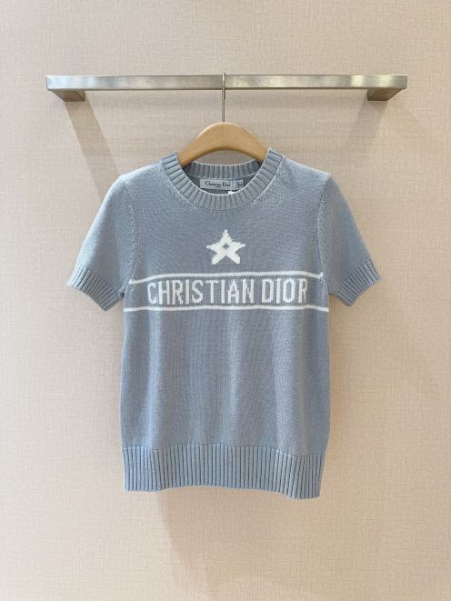 dior クマ tシャツ偽物 純綿 トップス 短袖 柔らかい プリント ニット ブルー