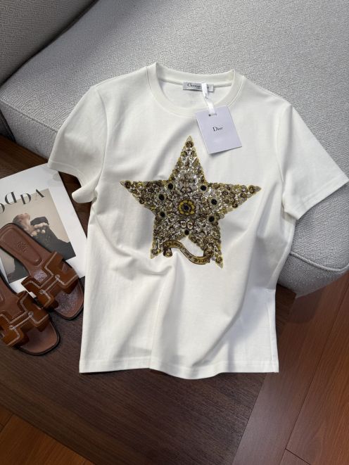最新到着‼ディオール tシャツ 新作偽物 星 シンプル 純綿 トップス 短袖 ホワイト