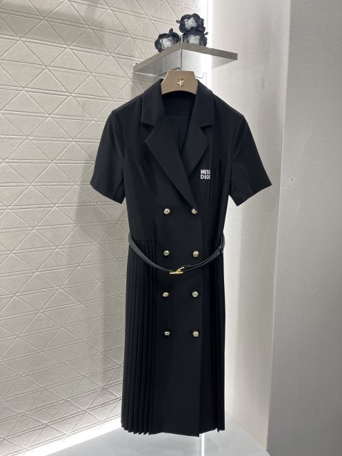 DIOR スカート ヒダコピー プリント ワンピース 短袖  優雅レディ 軽量 ブラック