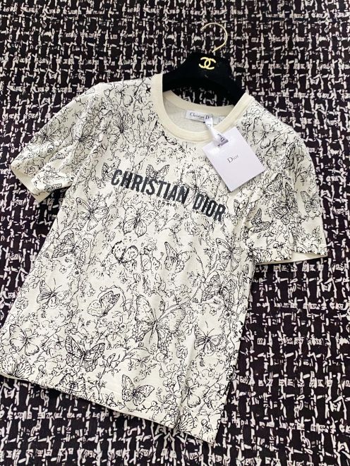ディオールオム tシャツ偽物 ゆったり 純綿 トップス 短袖 柔らかい プリント 杏色