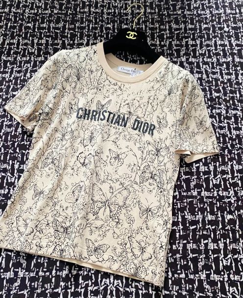 夏新作 ディオールtシャツコピー プリント 純綿 トップス 半袖 シンプル 杏色