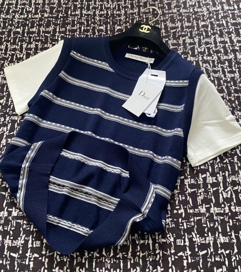 藤原聡 ディオールtシャツＮ級品 ゆったり プリント 純綿 トップス 半袖 横縞 ブルー