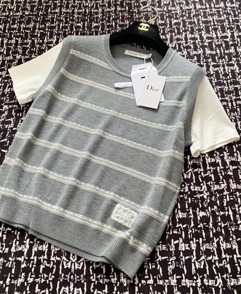 ディオールtシャツレディース激安通販 ゆったり プリント 純綿 トップス 半袖 横縞 グレー