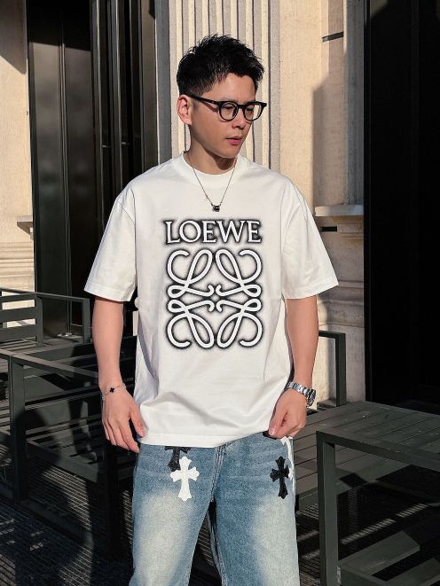 人気流行品 ロエベ tシャツ ロゴコピー シンプル  純綿 トップス 短袖 ロゴプリント ホワイト