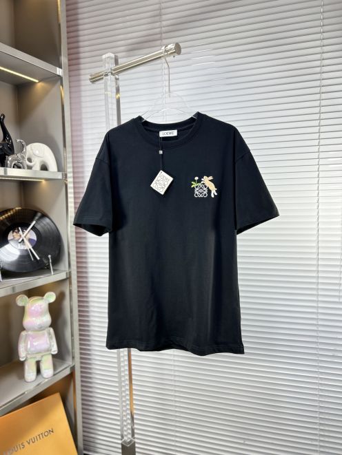 ロエベtシャツ レディースコピー 柔らかい 純綿 トップス 半袖 ロゴプリント 人気 ブラック
