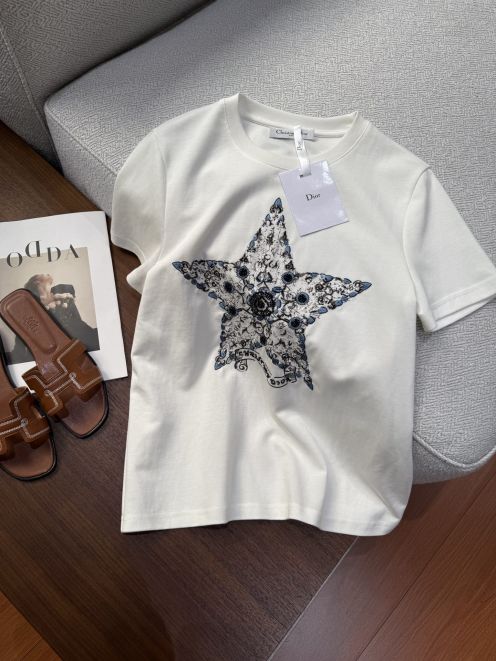 人気流行品 dior ステューシー tシャツ激安通販 星 シンプル 純綿 トップス 短袖 ホワイト