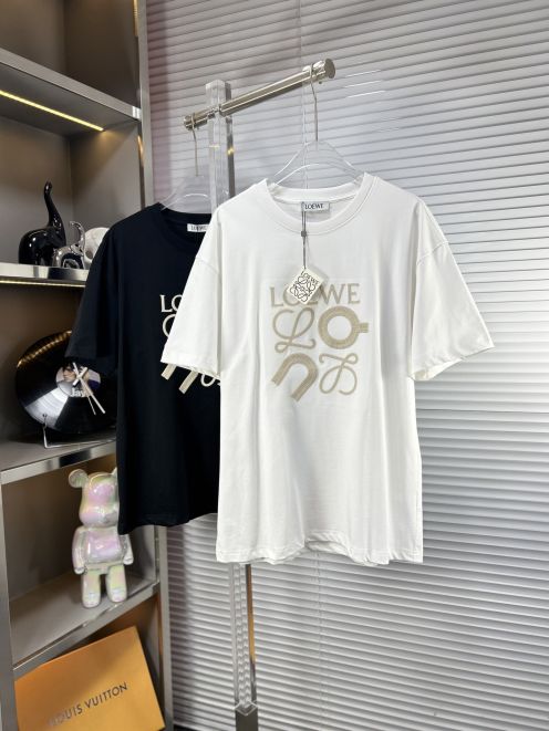 夏服 ロエベ tシャツ 新作偽物 柔らかい 純綿 トップス 半袖 ロゴプリント シンプル ホワイト