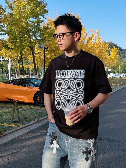 最新到着‼ロエベ tシャツサイズ感偽物 シンプル  純綿 トップス 短袖 ロゴプリント ブラック