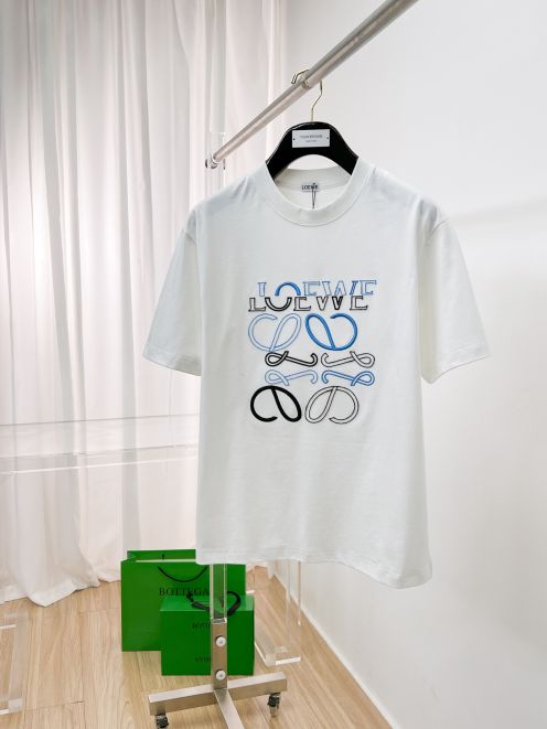 お得品‼ロエベtシャツ サイズ偽物 純綿 トップス 半袖 ロゴプリント シンプル ホワイト