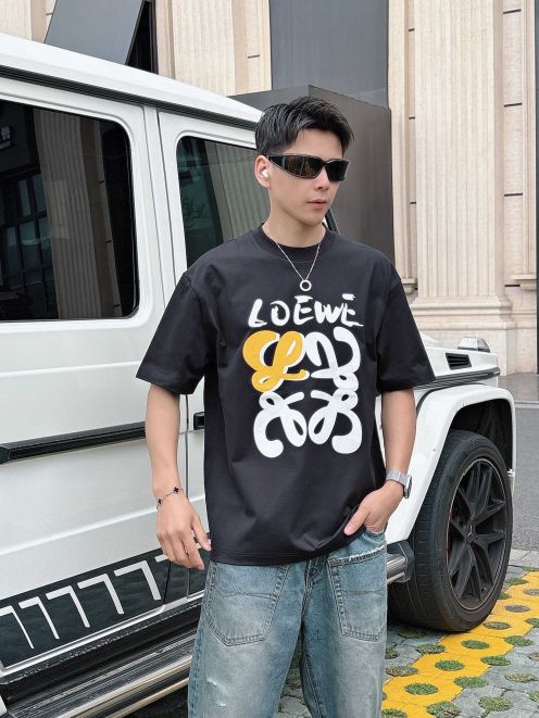 ロエベtシャツコーデＮ級品 通気性いい 柔らかい 純綿 トップス 短袖 ロゴプリント ブラック
