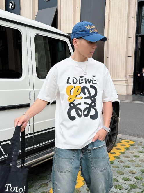 ロエベ tシャツ カルシファー激安通販 通気性いい 柔らかい 純綿 トップス 短袖 ロゴプリント ホワイト