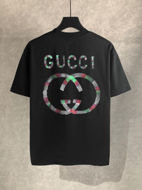 gucci 半袖偽物 プリント トップス tシャツ シンプル 100％綿 柔らかい ブラック