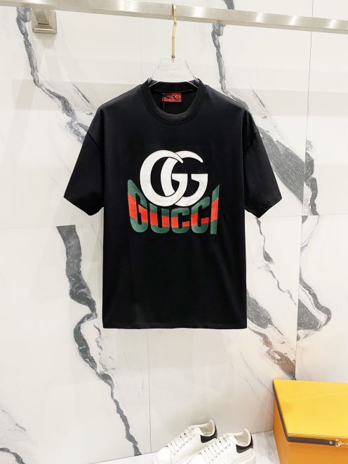 gucci t シャツ いちごコピー プリント トップス 短袖 シンプル 高品質 100％綿 ブラック