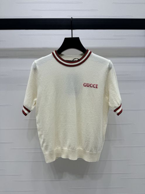 gucci 半袖スーパーコピー ニット トップス 短袖 柔らかい 綿 シンプル ホワイト