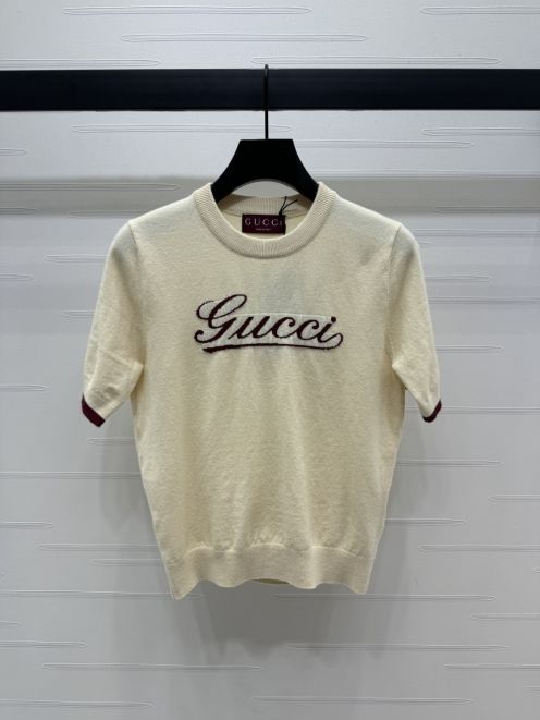 華やかな雰囲気 グッチ レディ t シャツコピー ニット トップス 短袖 柔らかい 綿 シンプル ホワイト
