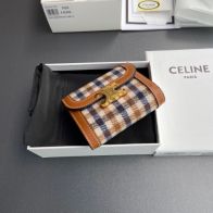 セリーヌ 財布 レディースコピー 牛革 三つ折り レザー 格子模様 ショット ブラウン