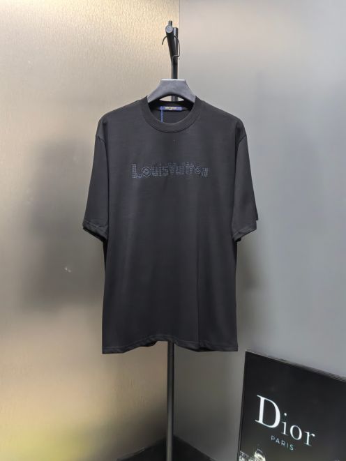 ヴィトン tシャツ 公式コピー シンプル ゆったり 短袖 純綿 トップス ロゴ刺繍 ブラック