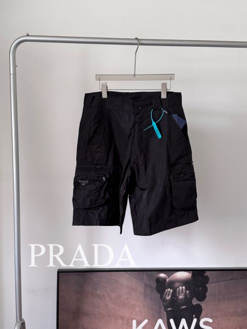 prada パンツコピー ショットパンツ ナイロン 夏新作 ポケット付き ゆったり ブラック
