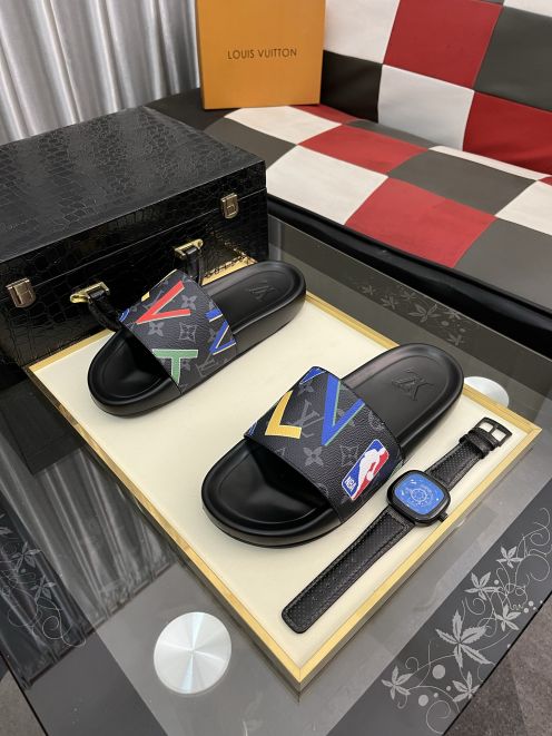 お得品‼ ルイヴィトン サンダル サイズ偽物 シンプル ゆったり スリッパ ハンサム ブラック
