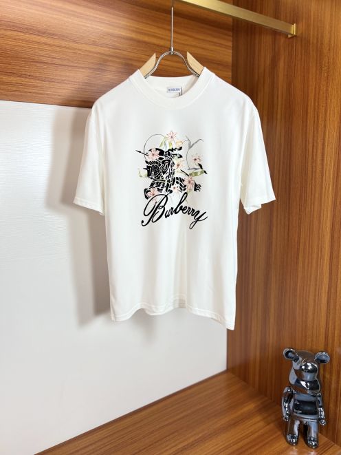 バーバリー t シャツ チェック偽物 純綿Tシャツ 柔らかい 男女兼用 トップス 短袖 ホワイト