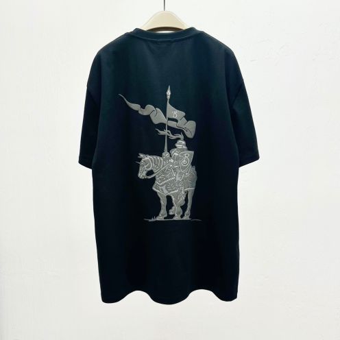 バーバリー ブラック レーベル t シャツ偽物 純綿 ゆったり トップス 短袖 プリント ブラック