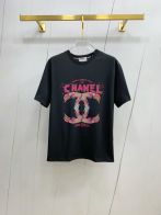 chanel クロップ t シャツ偽物 ゆったり トップス 純綿 ロゴプリント 男女兼用 ブラック