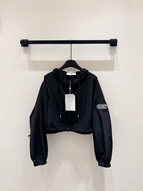 chanel ツイード ジャケット偽物 トップス アウター 軽量 日焼け止め フード付き ブラック