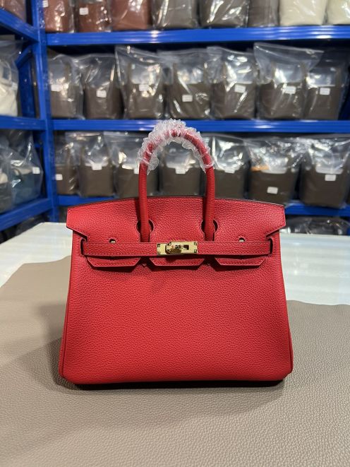 エルメスバッグ キャンバススーパーコピー 牛革 レザー 優雅 ハンドバッグ ゴールドバックル レッド