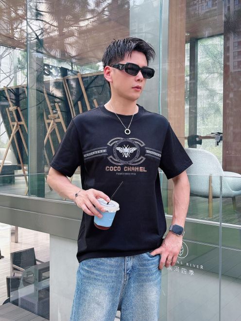 chanel t シャツスーパーコピー 上質品 トップス 短袖 プリント 純綿 柔らかい ブラック