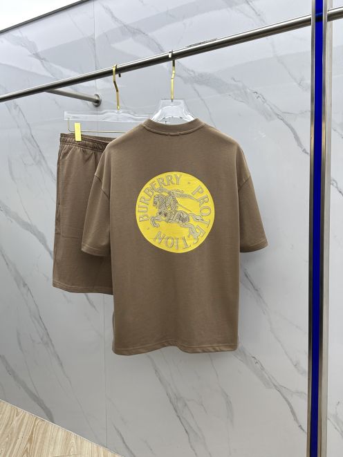 burberry t シャツ 新作偽物 運動セット トップス 純綿 ショットパンツ 男女兼用 ベージュ色