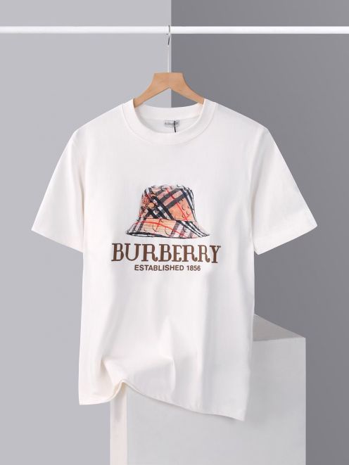 burberry メンズ t シャツ偽物 ゆったり トップス 短袖 純綿 プリント 男女兼用 ホワイト