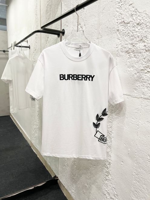burberry ロング t シャツ偽物 ロゴ刺繍 トップス 純綿 プリント 上質 ホワイト