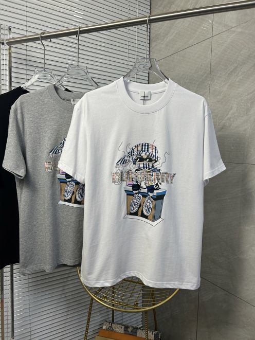 バーバリー t シャツ メンズコピー ゆったり トップス 半袖 純綿 プリント ホワイト