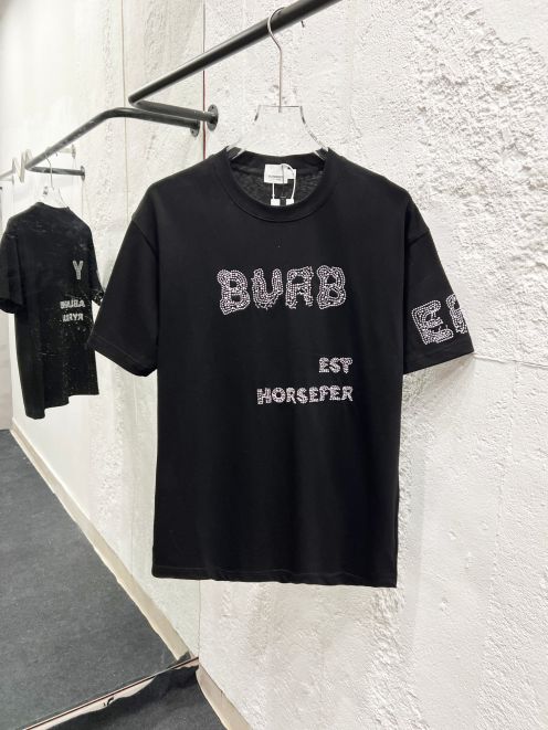 burberry ロゴ t シャツスーパーコピー 刺繍 トップス 純綿 プリント 上質 ブラック