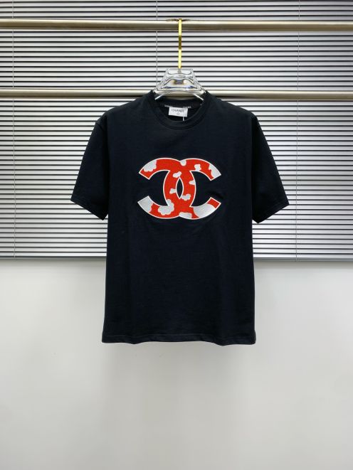 シャネル ティー シャツ偽物 トップス 短袖 プリント 純綿Ｔシャツ 柔らかい ブラック