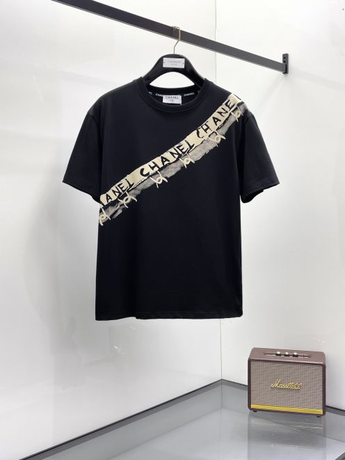 夏新品 シャネル t シャツ レディーススーパーコピー トップス 短袖 プリント 純綿 柔軟 ブラック