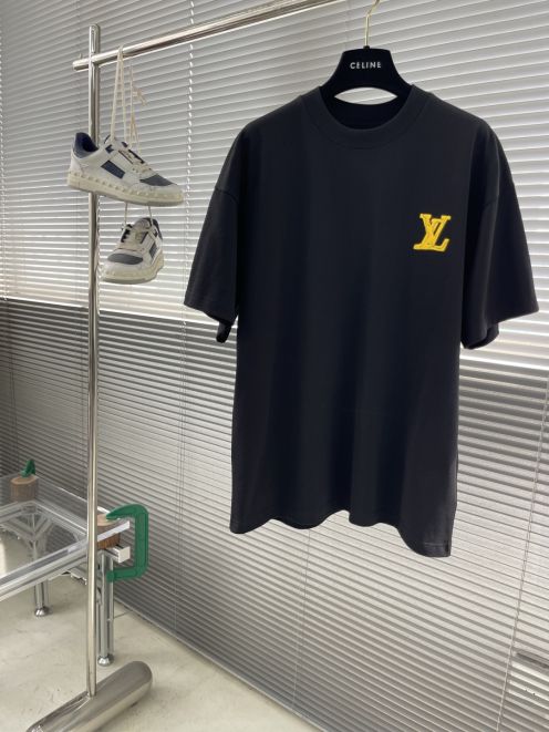 夏新作 ルイヴィトンtシャツヤフオク偽物 純綿 トップス ロゴプリント 半袖 ブラック